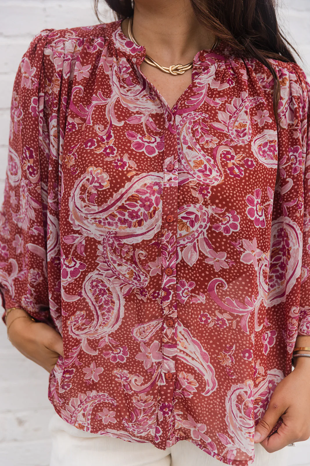 Olivia Rust & Pink Floral Paisley Top - Image 2