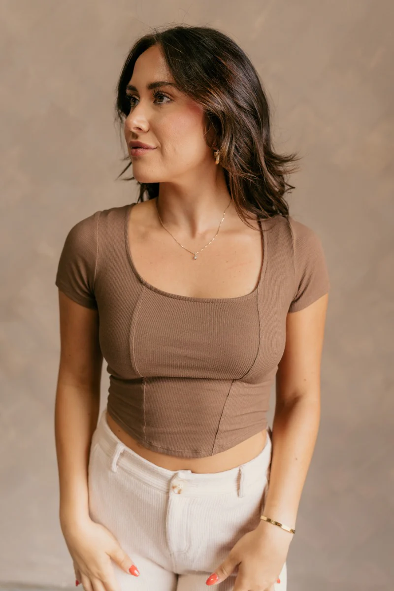On My Mind Crop Top in Brown - Image 2