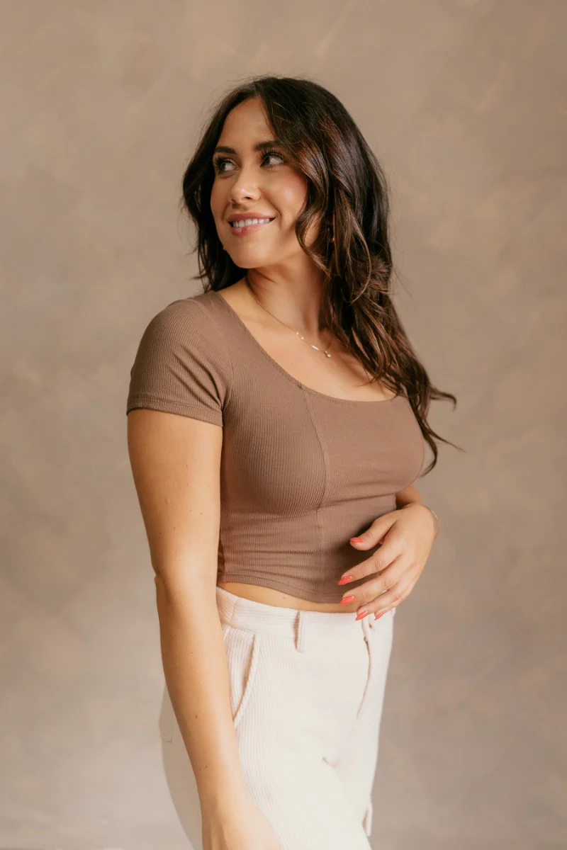 On My Mind Crop Top in Brown - Image 4