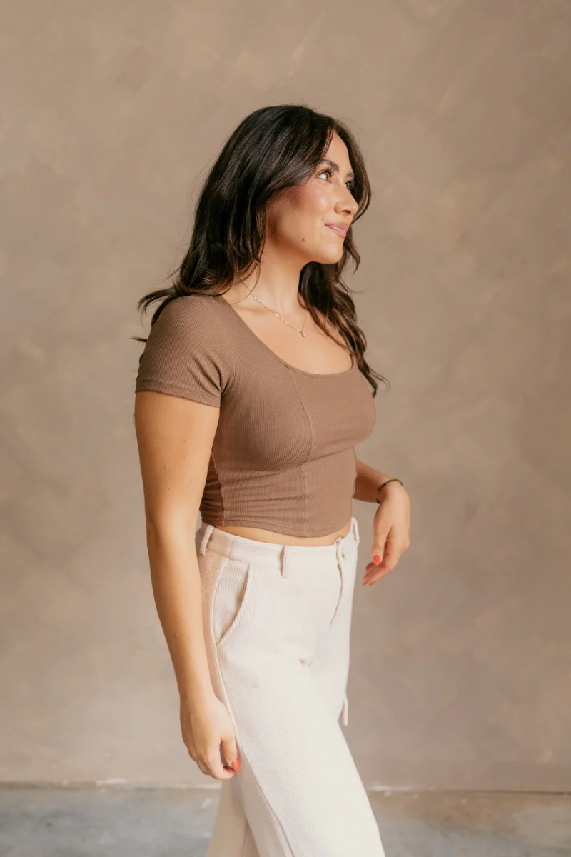 On My Mind Crop Top in Brown - Image 5