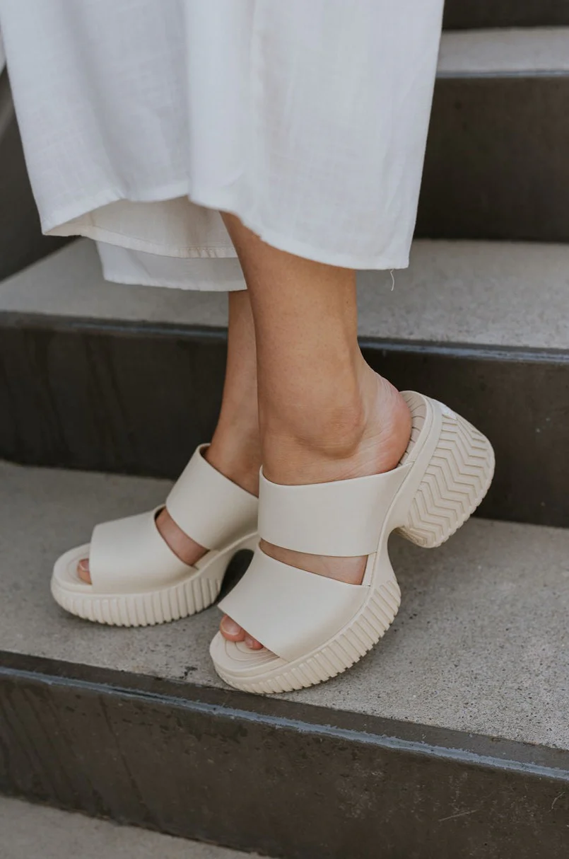 ONA Streetworks Slide Heel Sandal in in Honey White & Sea Salt