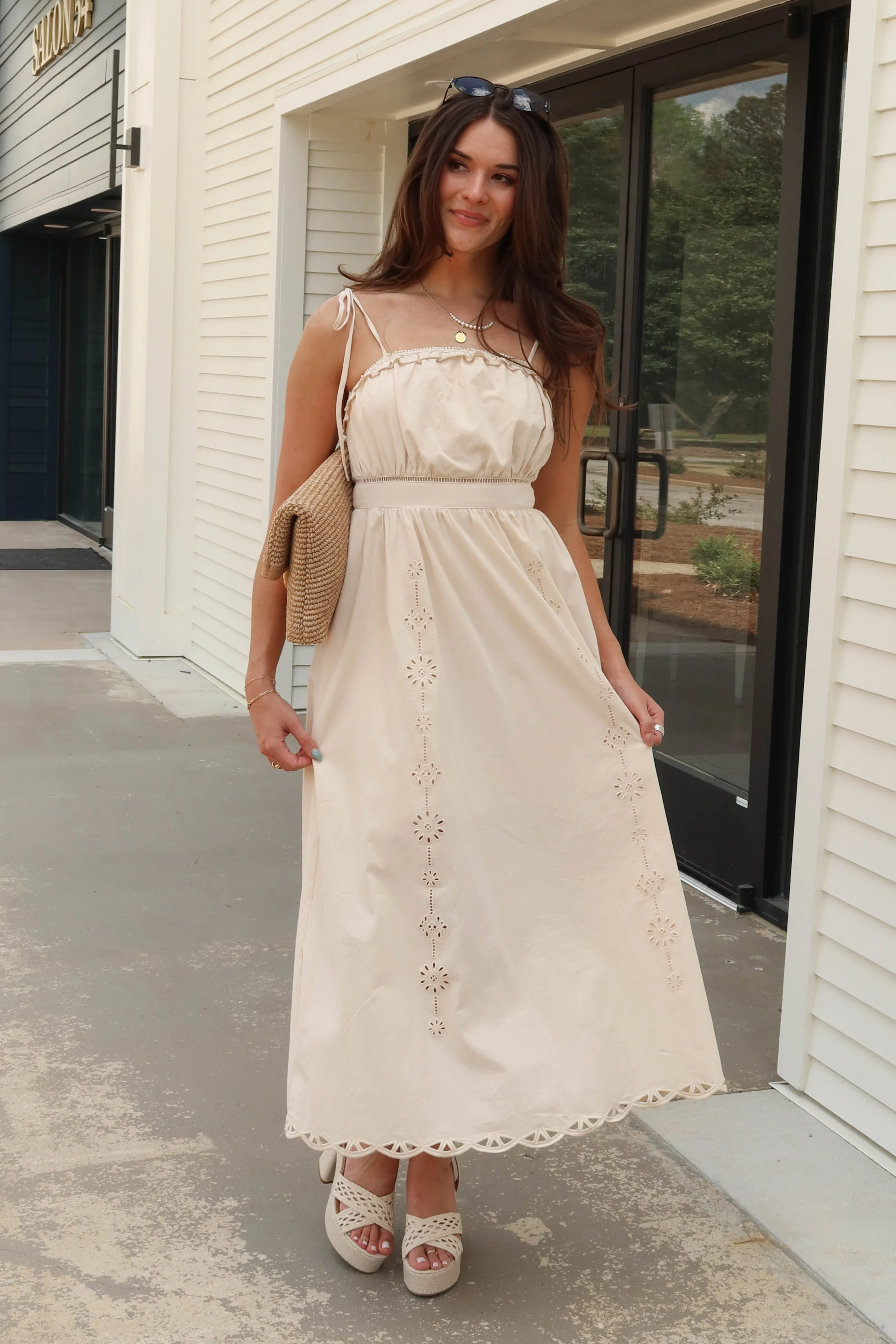 Ophelia Cream Eyelet Midi Dress