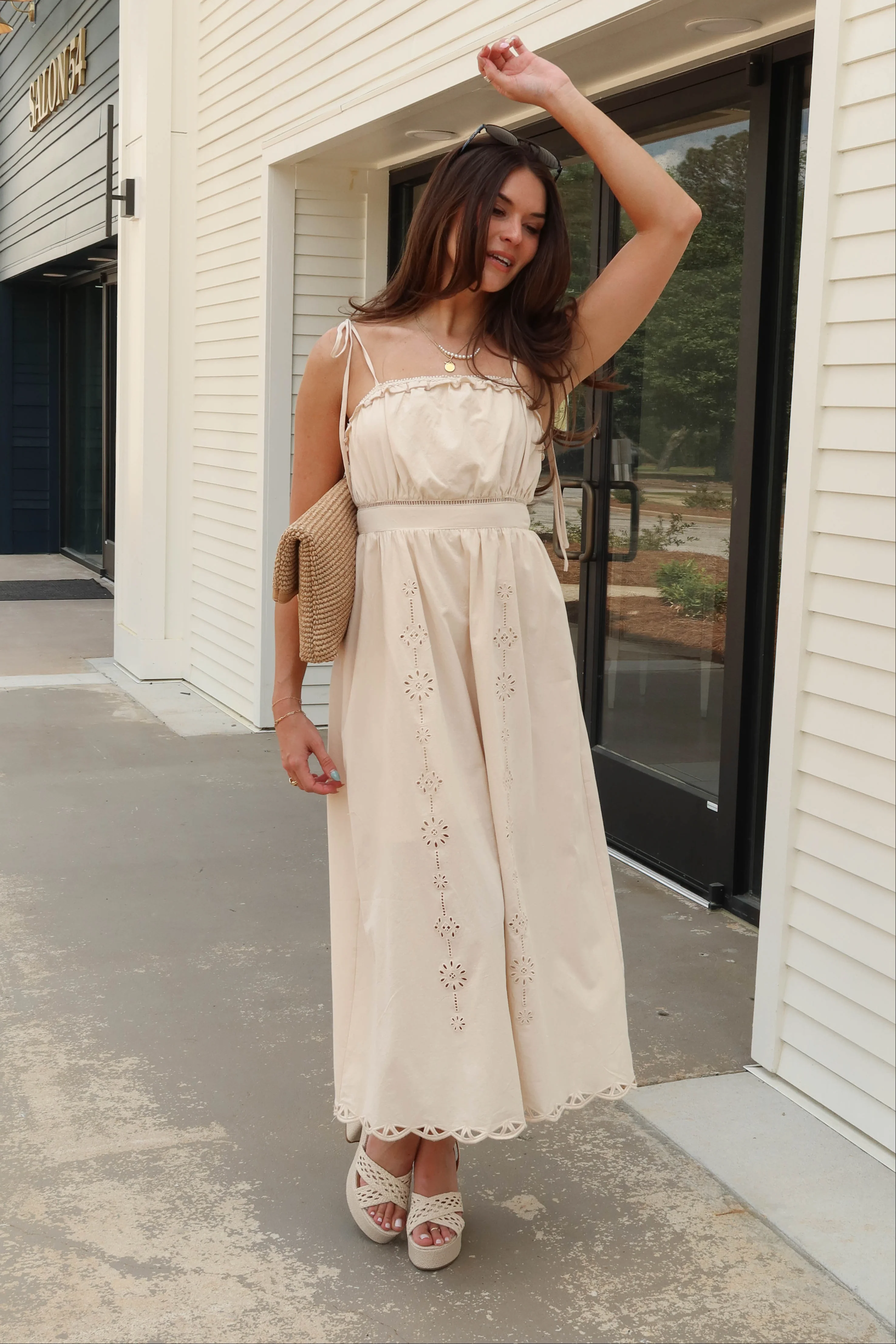 Ophelia Cream Eyelet Midi Dress - Image 3