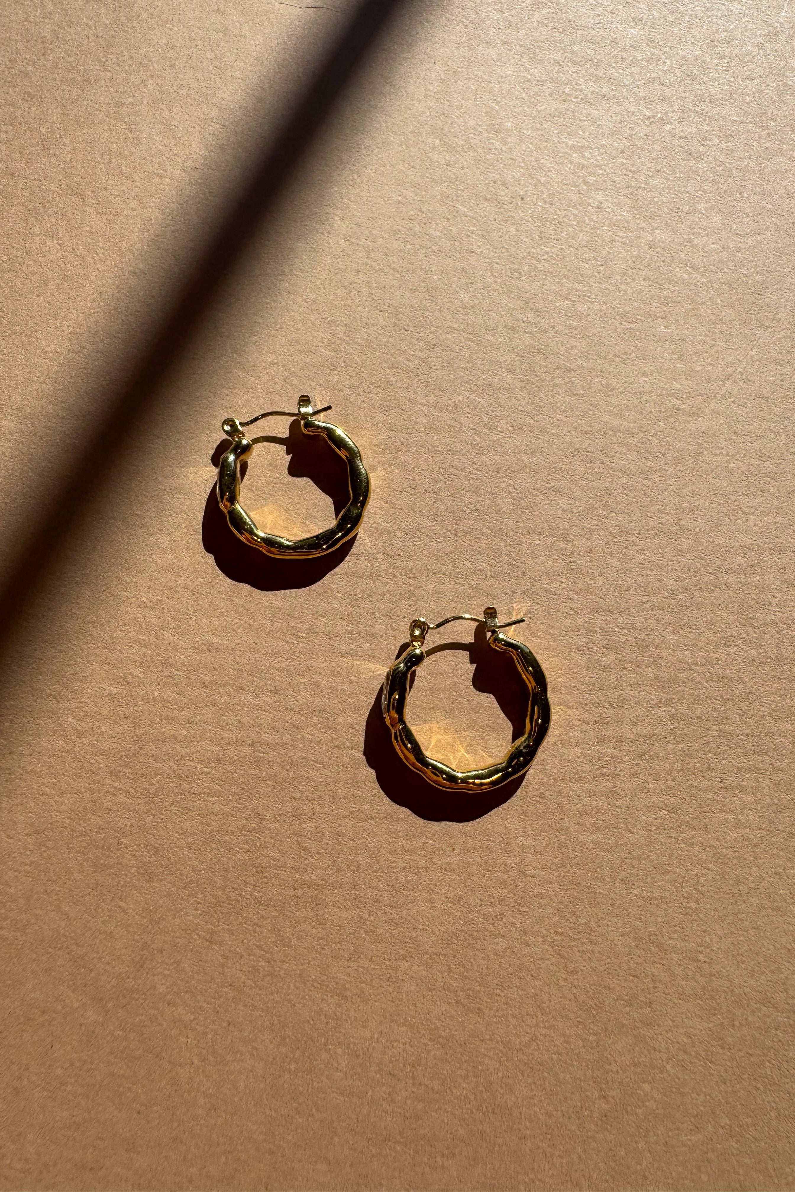 Ophelia Hammered Gold & Rhinestone Hoop Earrings - Image 2