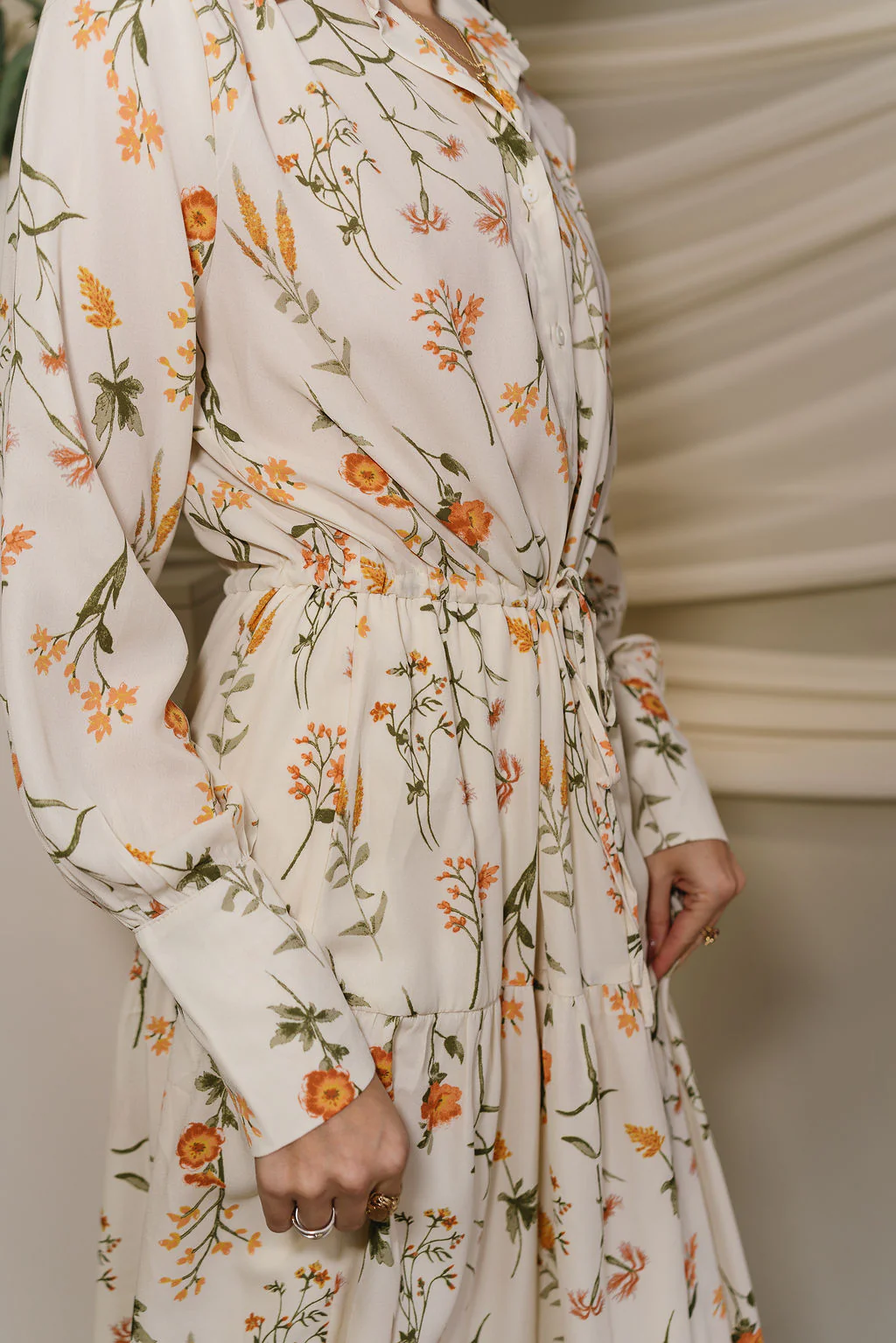 Ophelia Off White & Yellow Floral Midi Dress - Image 6