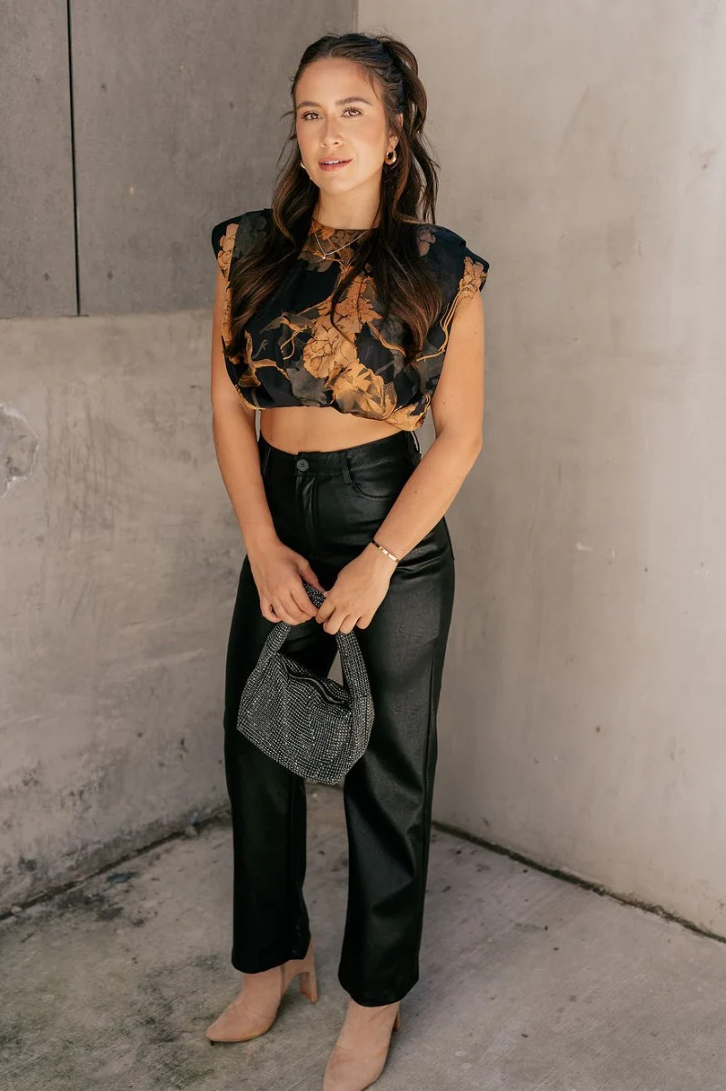 Paige Black Floral Satin Bubble Hem Top - Image 2