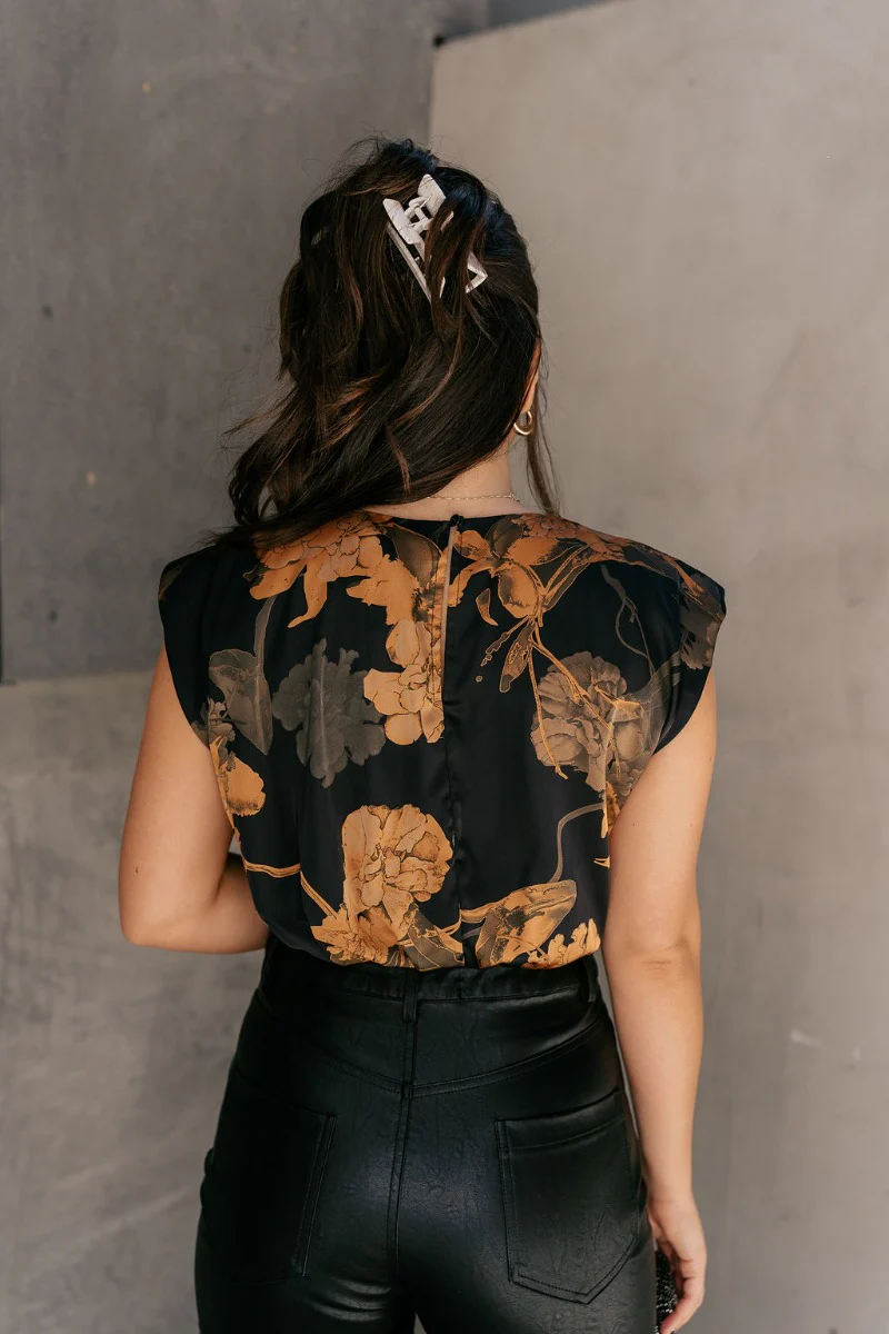 Paige Black Floral Satin Bubble Hem Top - Image 6