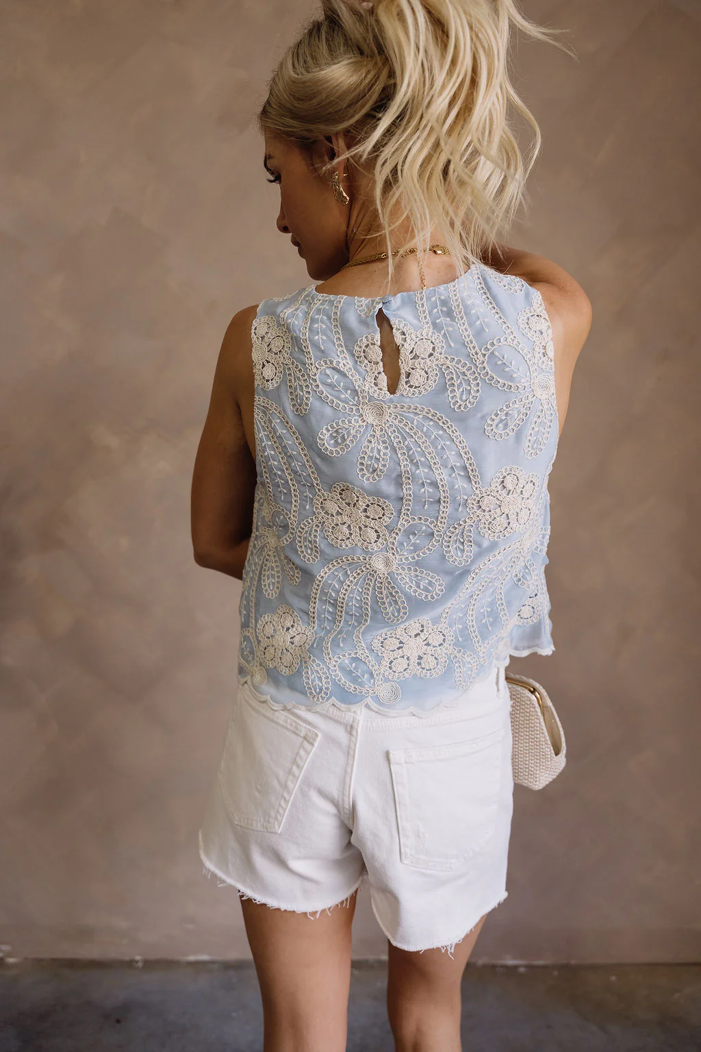 Paige Light Blue & Cream Crochet Floral Tank - Image 10