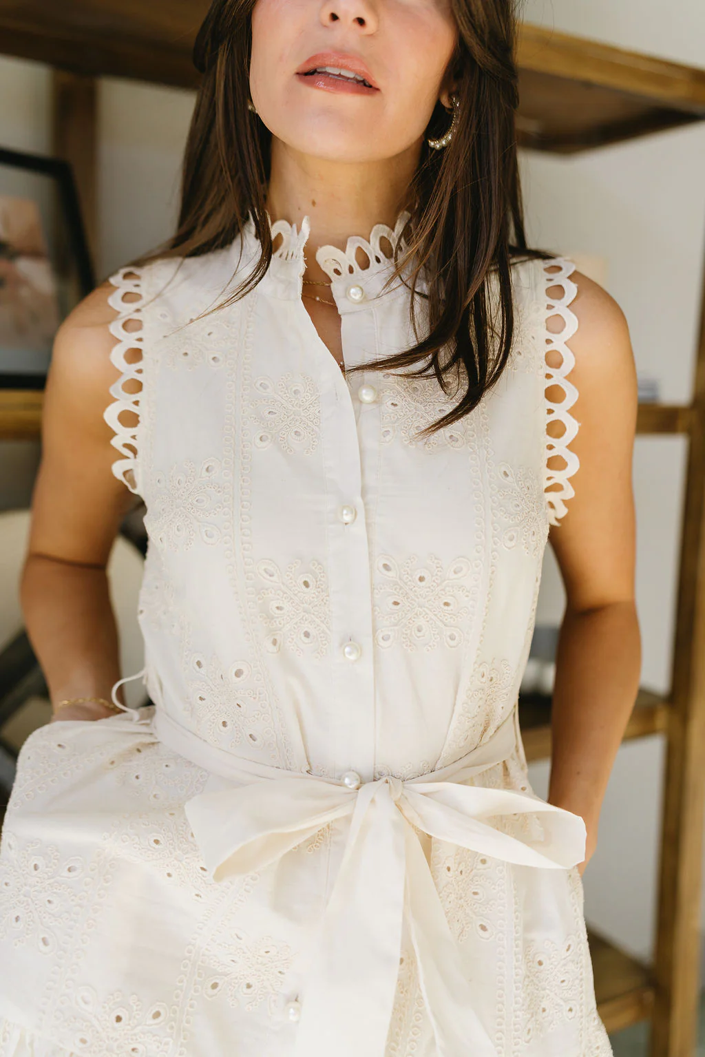 Paislee Natural & Cream Eyelet Lace Mini Dress - Image 2