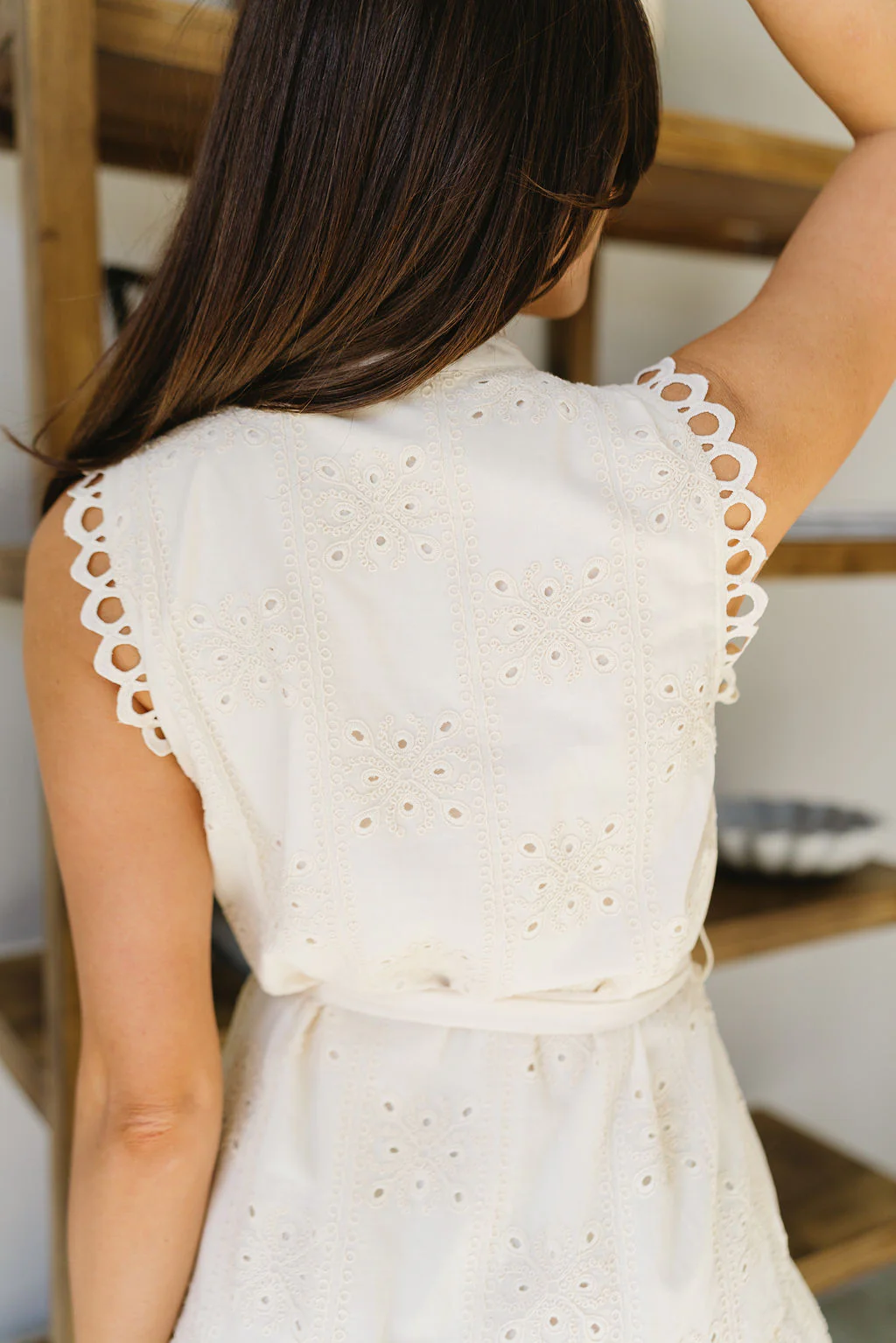 Paislee Natural & Cream Eyelet Lace Mini Dress - Image 7