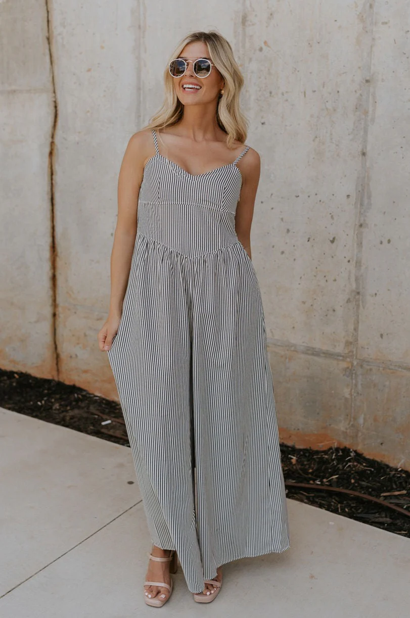 Palmer Black & Cream Stripe Sleeveless Jumpsuit - Image 5