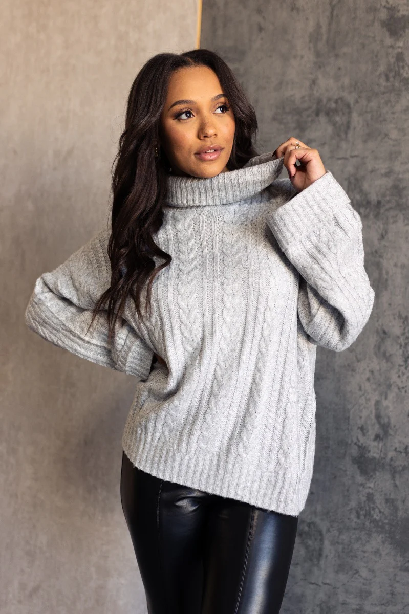 Palmer Grey Knit Turtleneck Long Sleeve Sweater