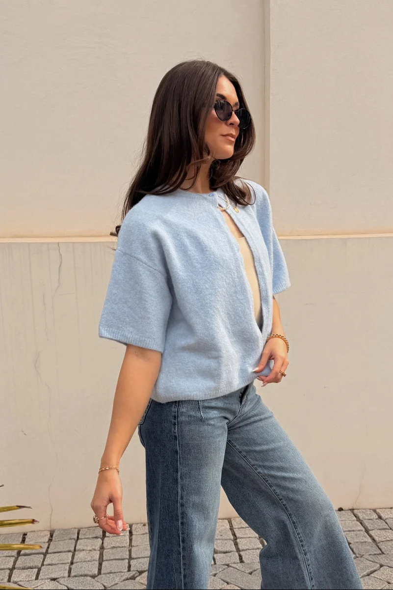 Palmer Light Blue Single Button Cardigan - Image 3