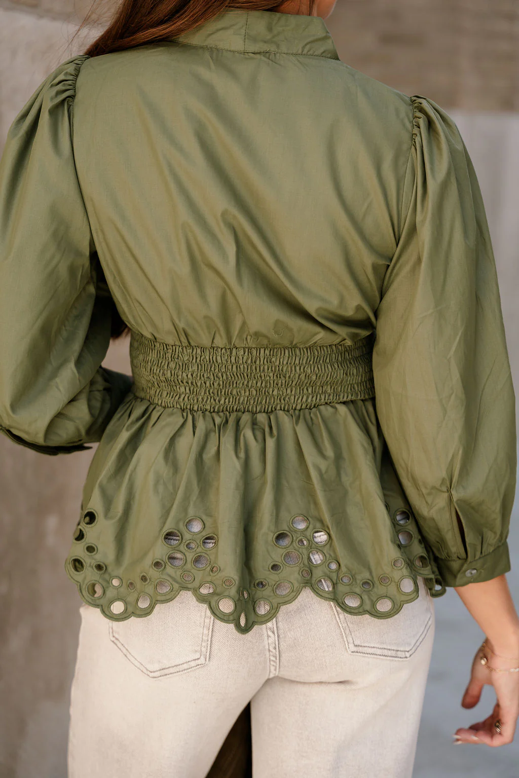 Palmer Olive Green Eyelet Zip-Up Top - Image 4