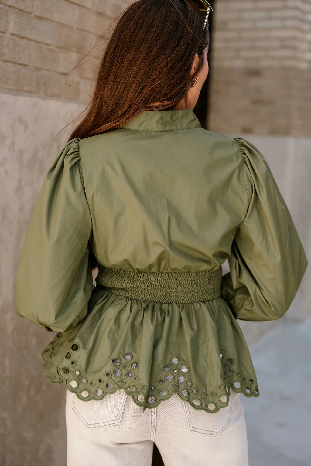 Palmer Olive Green Eyelet Zip-Up Top - Image 7