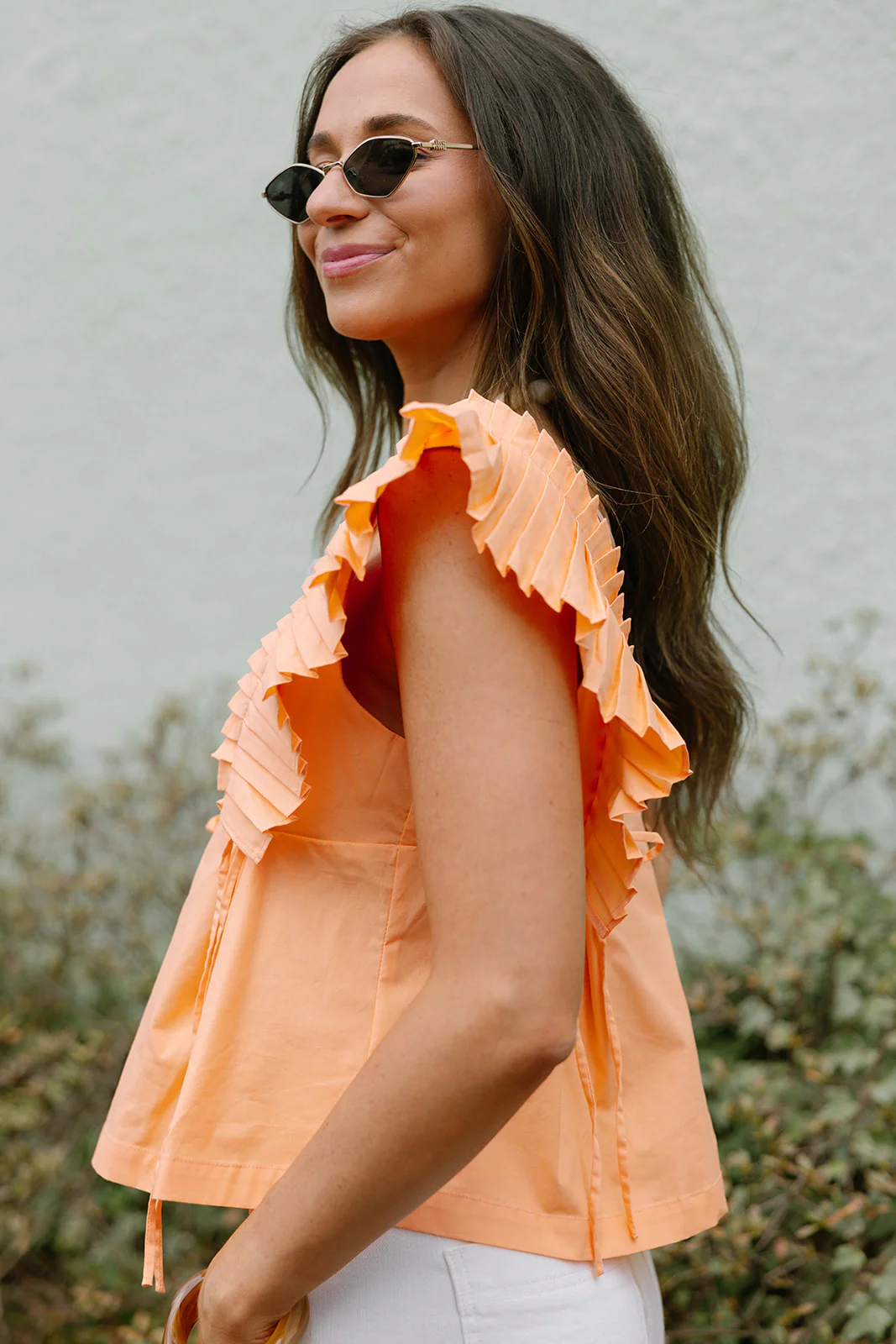 Palmer Orange Coral Pleated Ruffle Top - Image 3