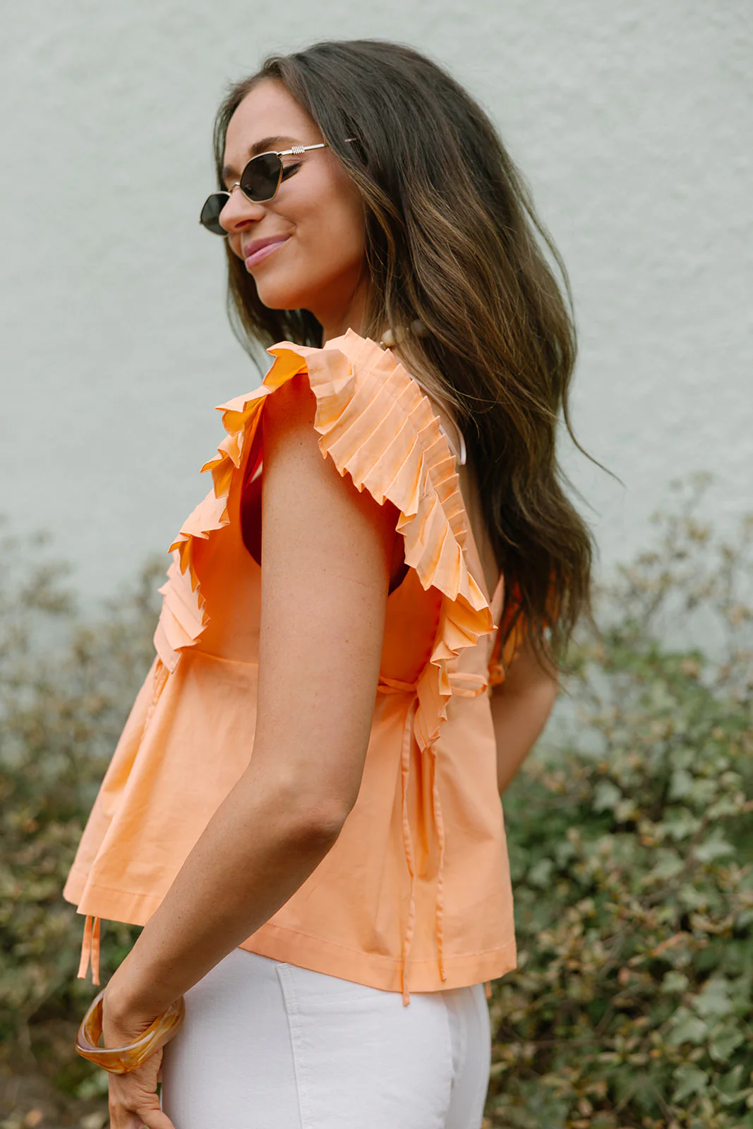 Palmer Orange Coral Pleated Ruffle Top - Image 6