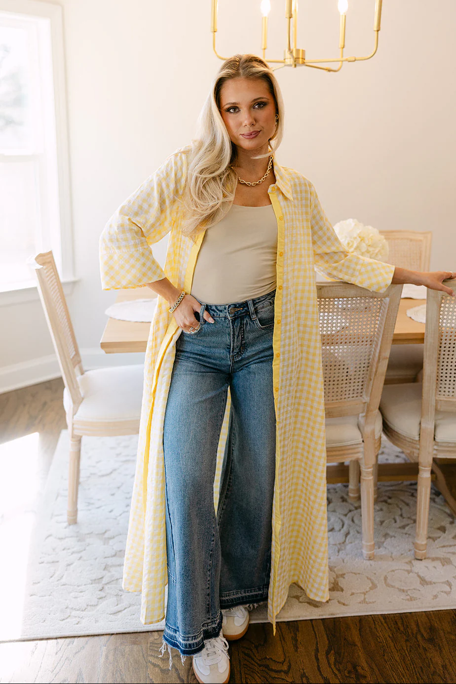 Palmer Yellow & White Gingham Midi Dress - Image 4