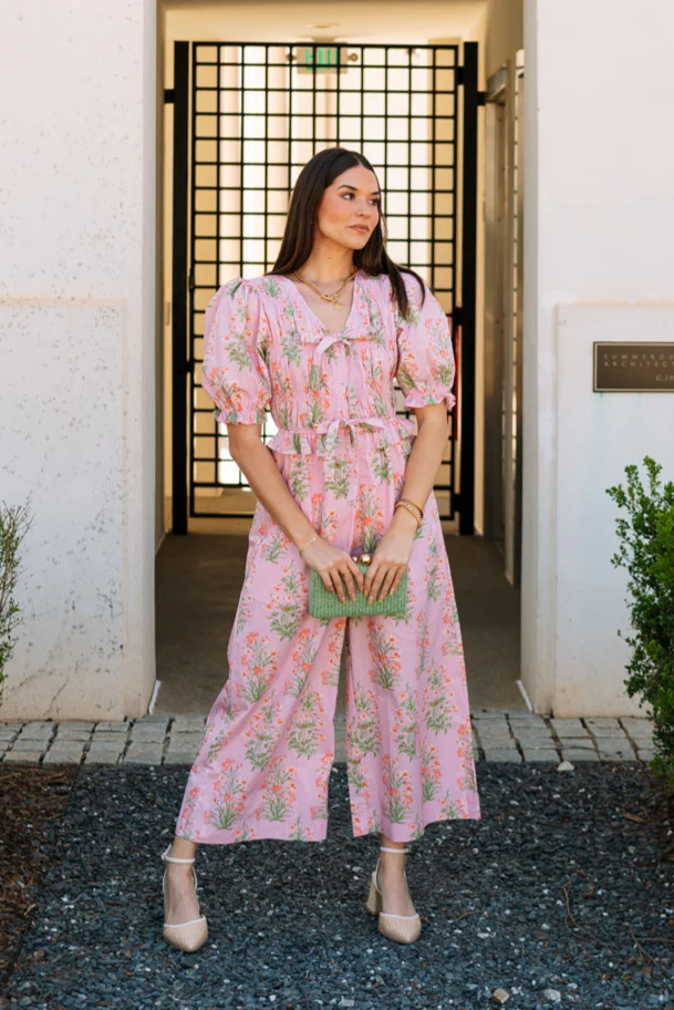Paloma Pink Floral Puff Sleeve Jumpsuit - Image 2