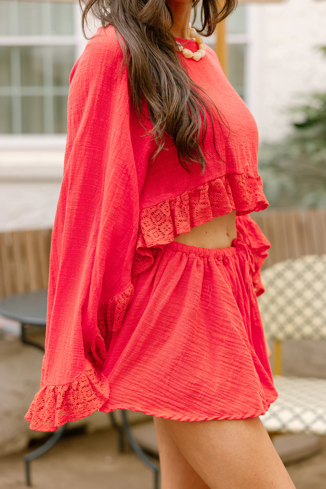Paloma Red Orange Ruffle Lace Shorts - Image 4