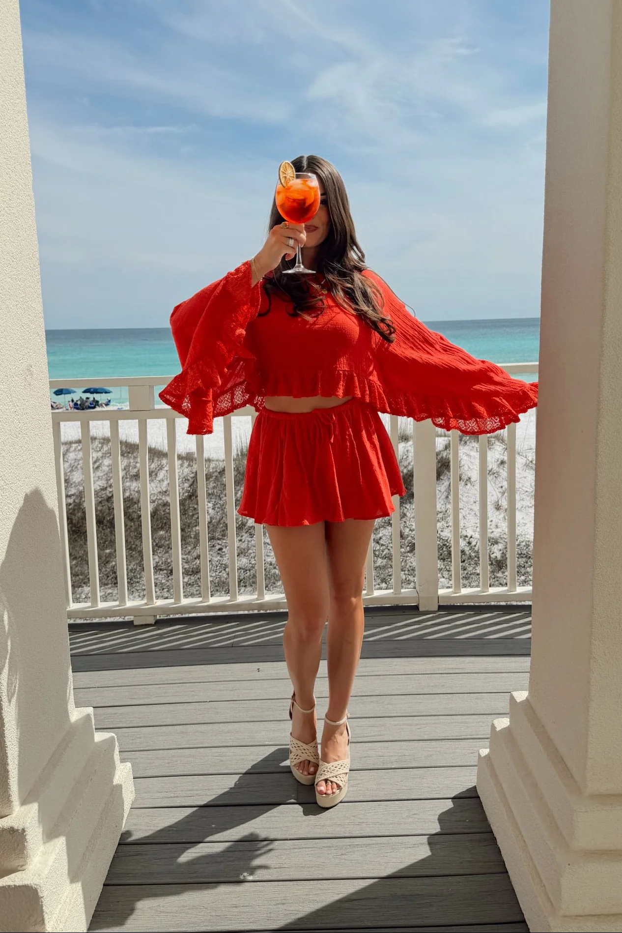 Paloma Red Orange Ruffle Lace Top