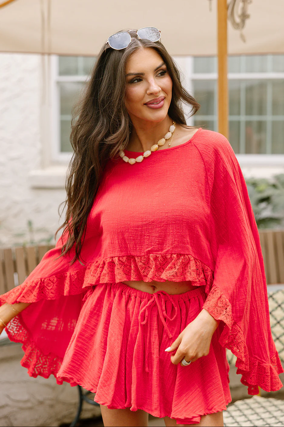 Paloma Red Orange Ruffle Lace Top - Image 3