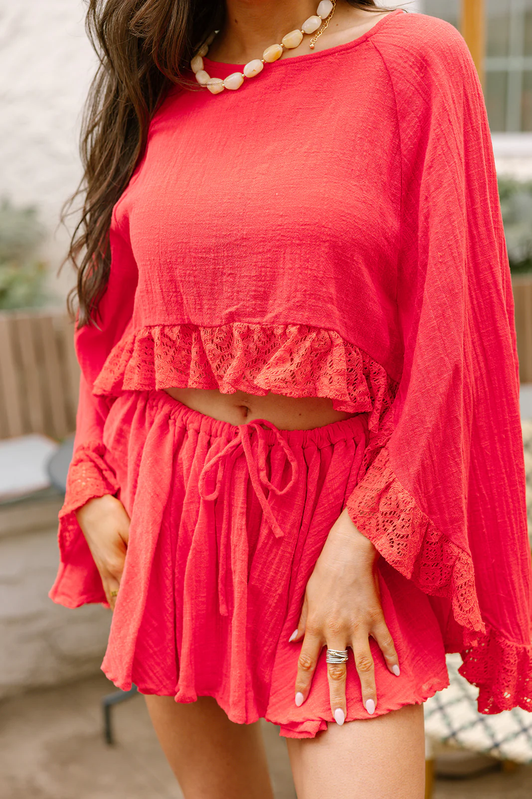 Paloma Red Orange Ruffle Lace Top - Image 4