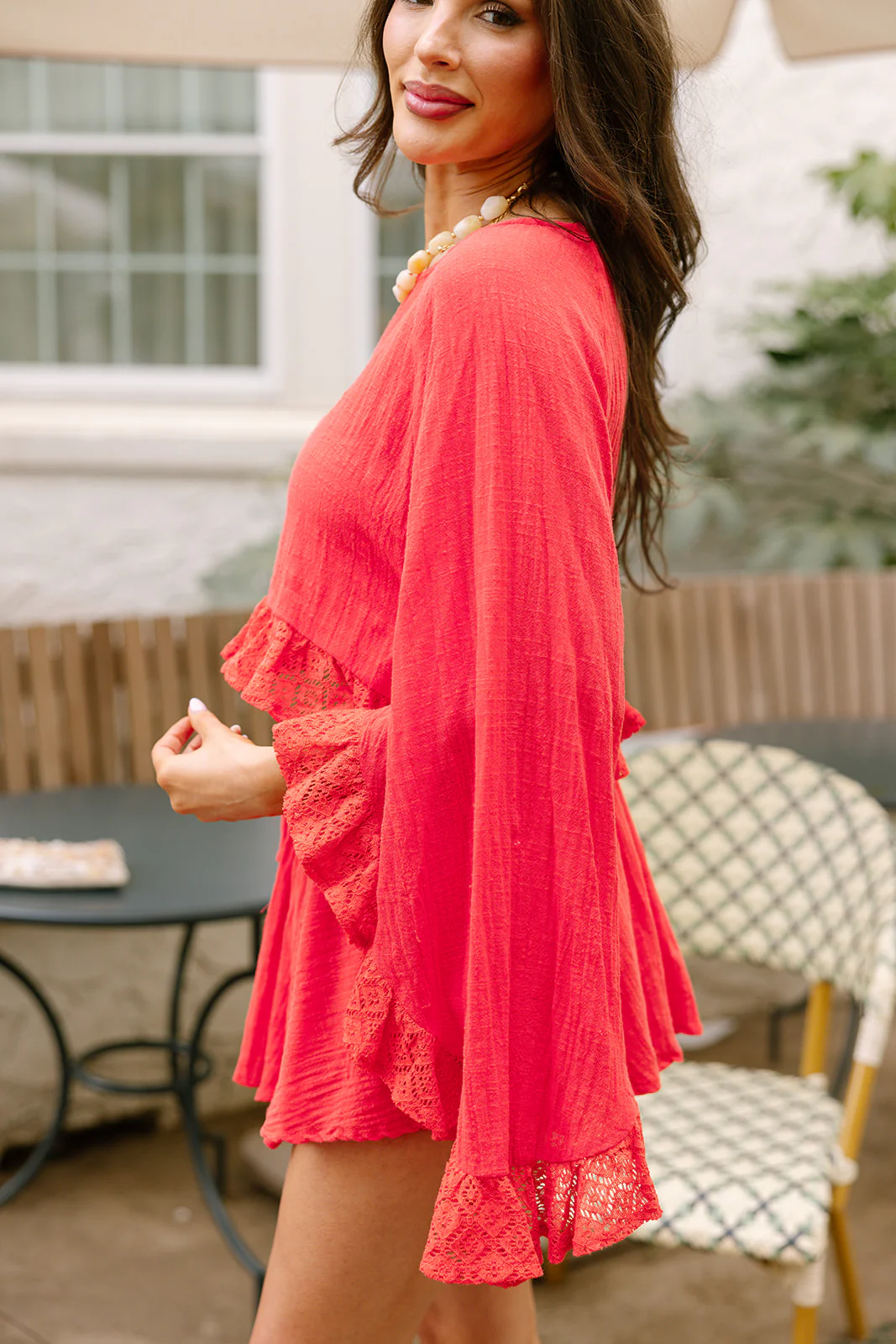Paloma Red Orange Ruffle Lace Top - Image 5