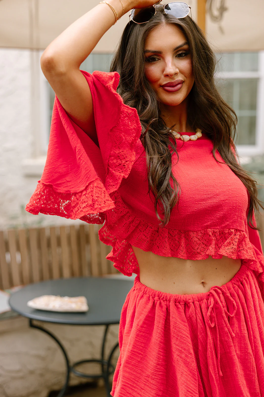 Paloma Red Orange Ruffle Lace Top - Image 8