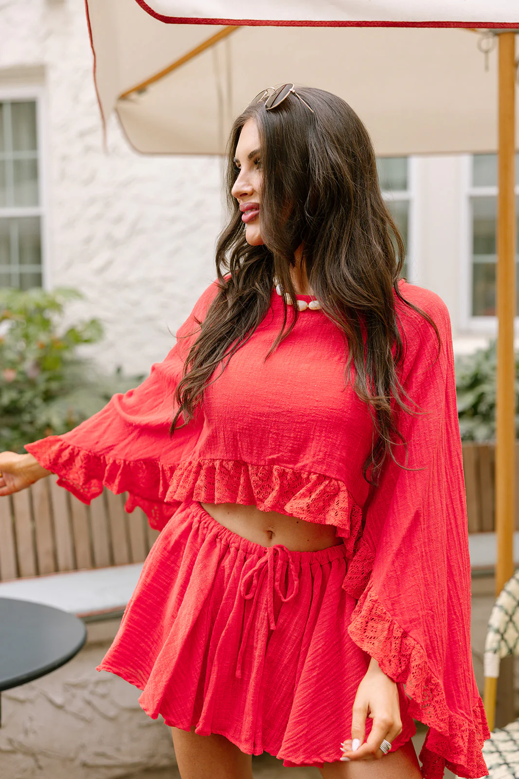 Paloma Red Orange Ruffle Lace Top - Image 9
