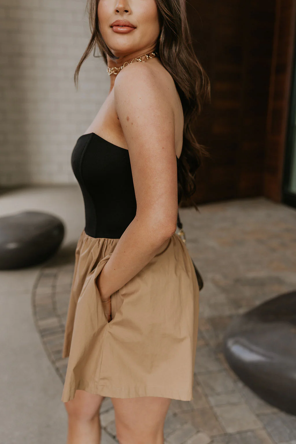 Parker Black & Mocha Strapless Romper - Image 2