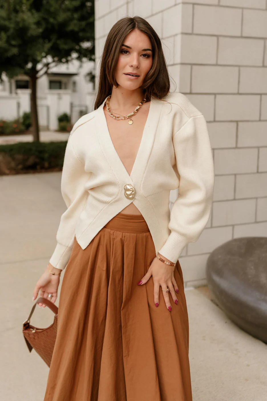 Parker Cream One Leaf Button Cardigan