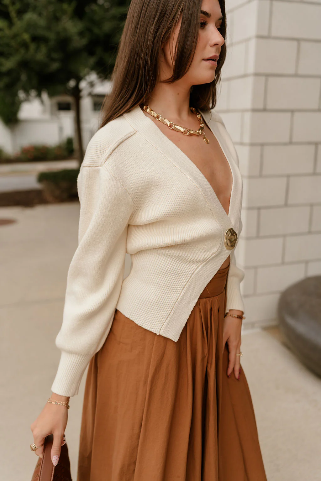 Parker Cream One Leaf Button Cardigan - Image 5