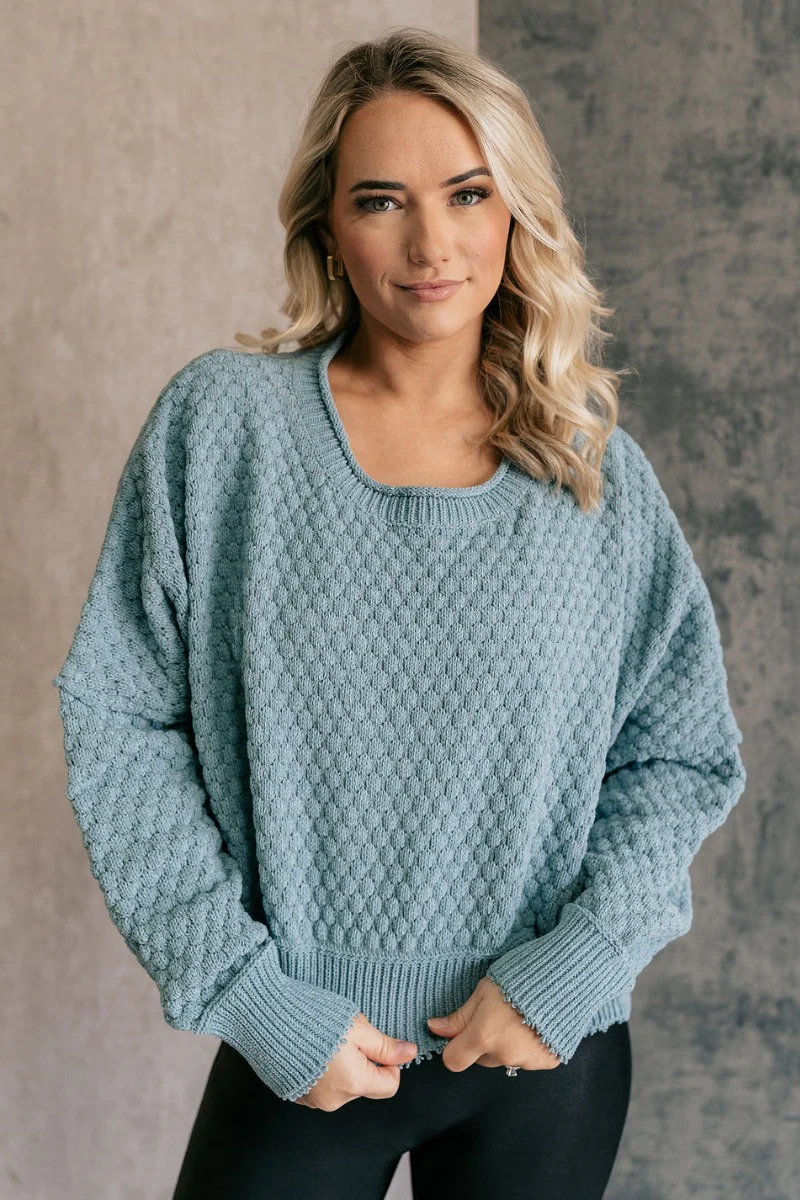 Parker Sea Foam Textured Knit Long Sleeve Sweater - Image 3