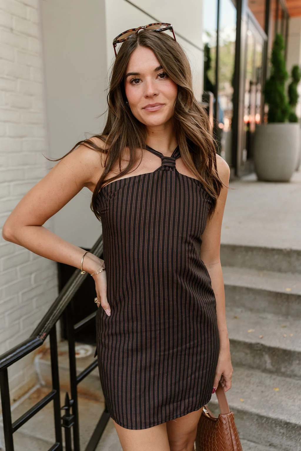 Patricia Black Striped Halter Mini Dress - Image 2
