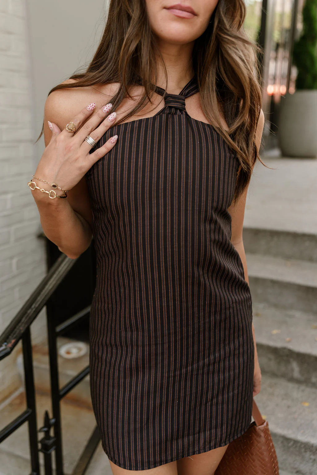 Patricia Black Striped Halter Mini Dress - Image 4