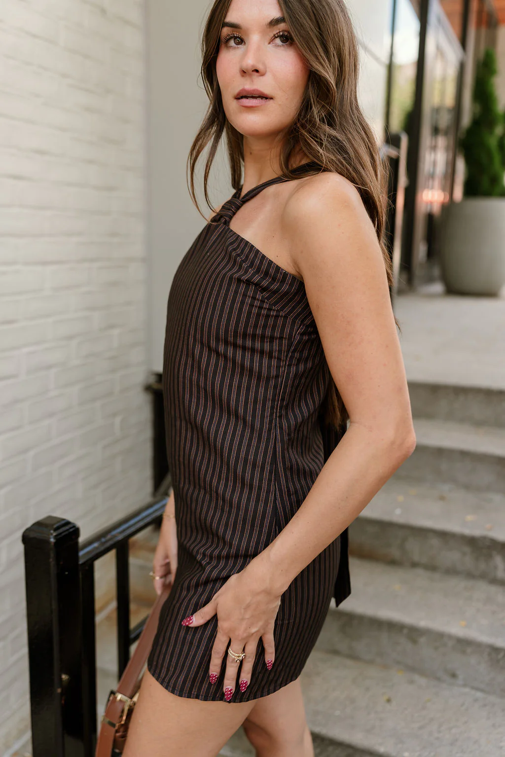 Patricia Black Striped Halter Mini Dress - Image 7