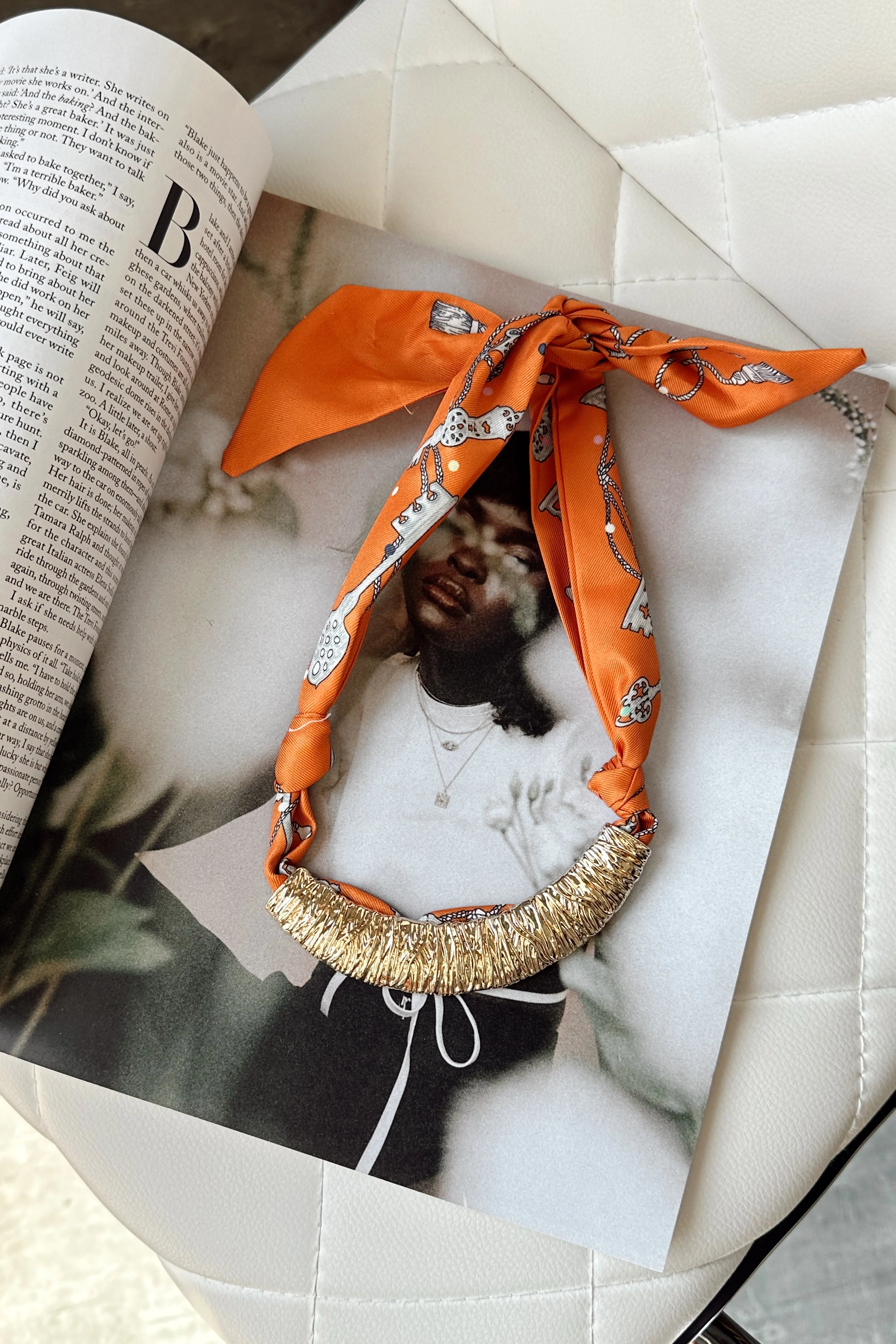 Patricia Orange Multi & Gold Bar Scarf Necklace - Image 3