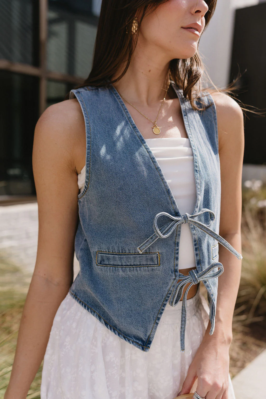 Paula Denim Tie-Front Vest - Image 6
