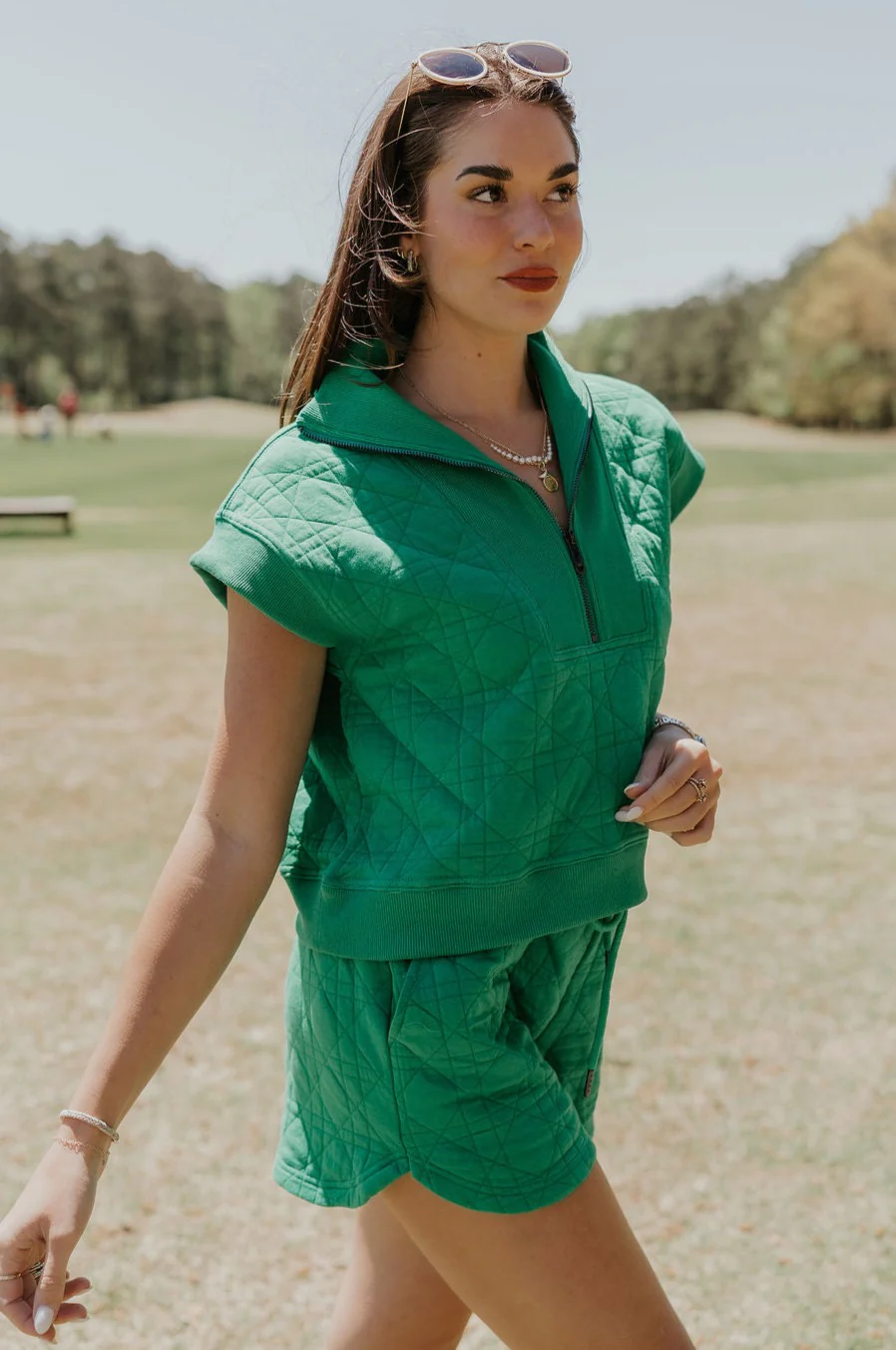 Paulina Green Quilted Quarter Zip-Up Top - Image 3