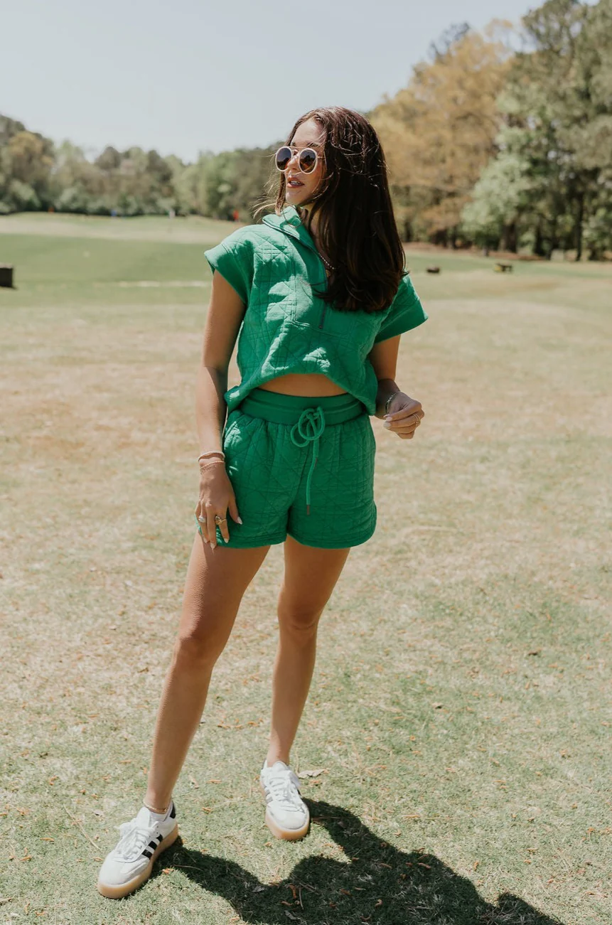 Paulina Green Quilted Shorts
