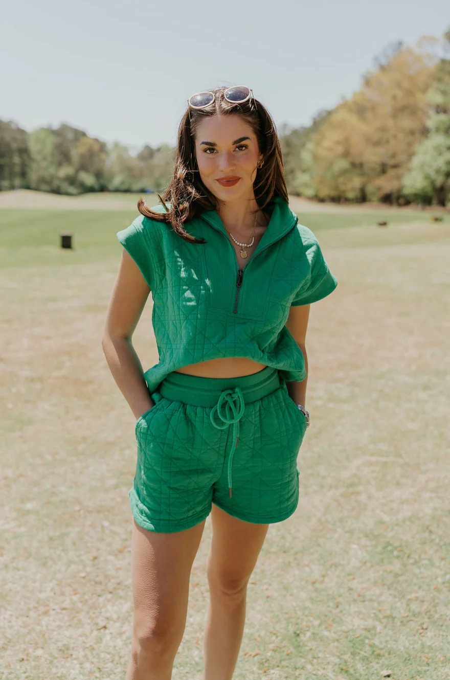 Paulina Green Quilted Shorts - Image 2