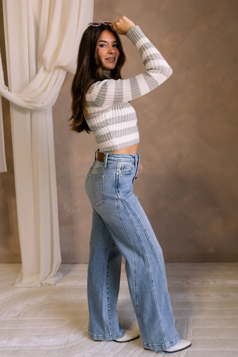 Paulina Grey & White Striped Top - Image 4