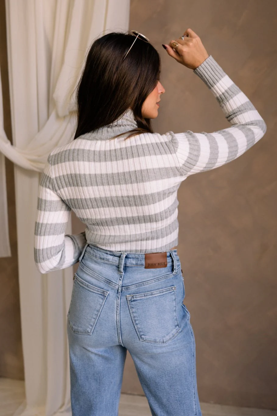 Paulina Grey & White Striped Top - Image 5