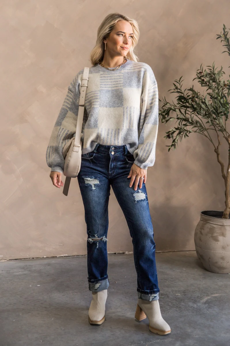 Payton Blue & White Checkered Sweater