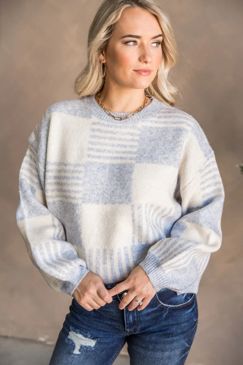 Payton Blue & White Checkered Sweater - Image 2
