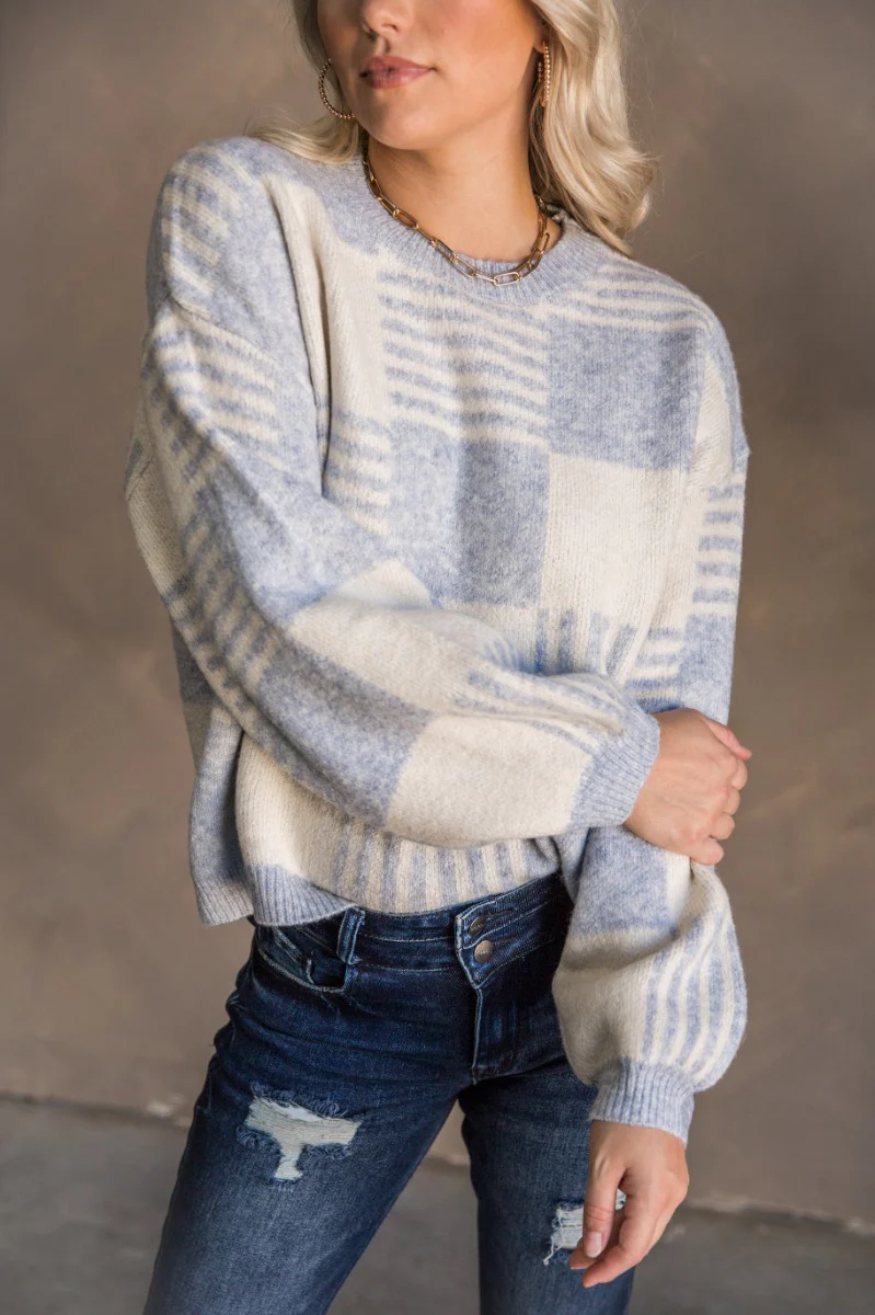 Payton Blue & White Checkered Sweater - Image 3
