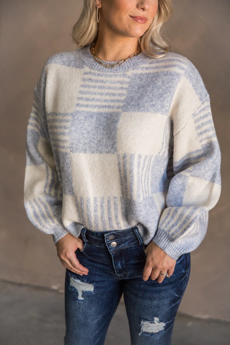 Payton Blue & White Checkered Sweater - Image 4