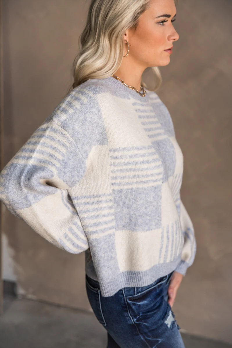 Payton Blue & White Checkered Sweater - Image 5