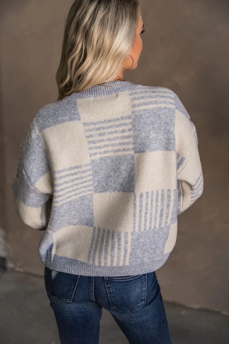 Payton Blue & White Checkered Sweater - Image 6